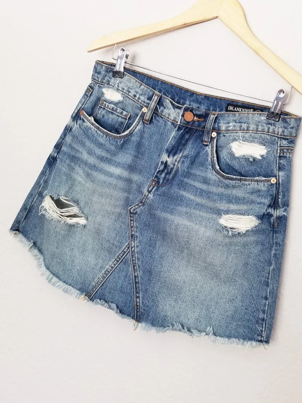 Blank NYC Denim Skirt 28 Fray Distressed Blue Jean Mini High Waist 100% Cotton